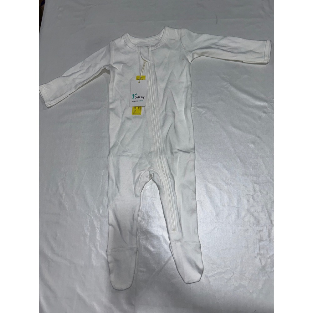 O2 Baby Organic Cotton Footed Sleeper White Zip Up Pajamas 3-6M NWT Blemish